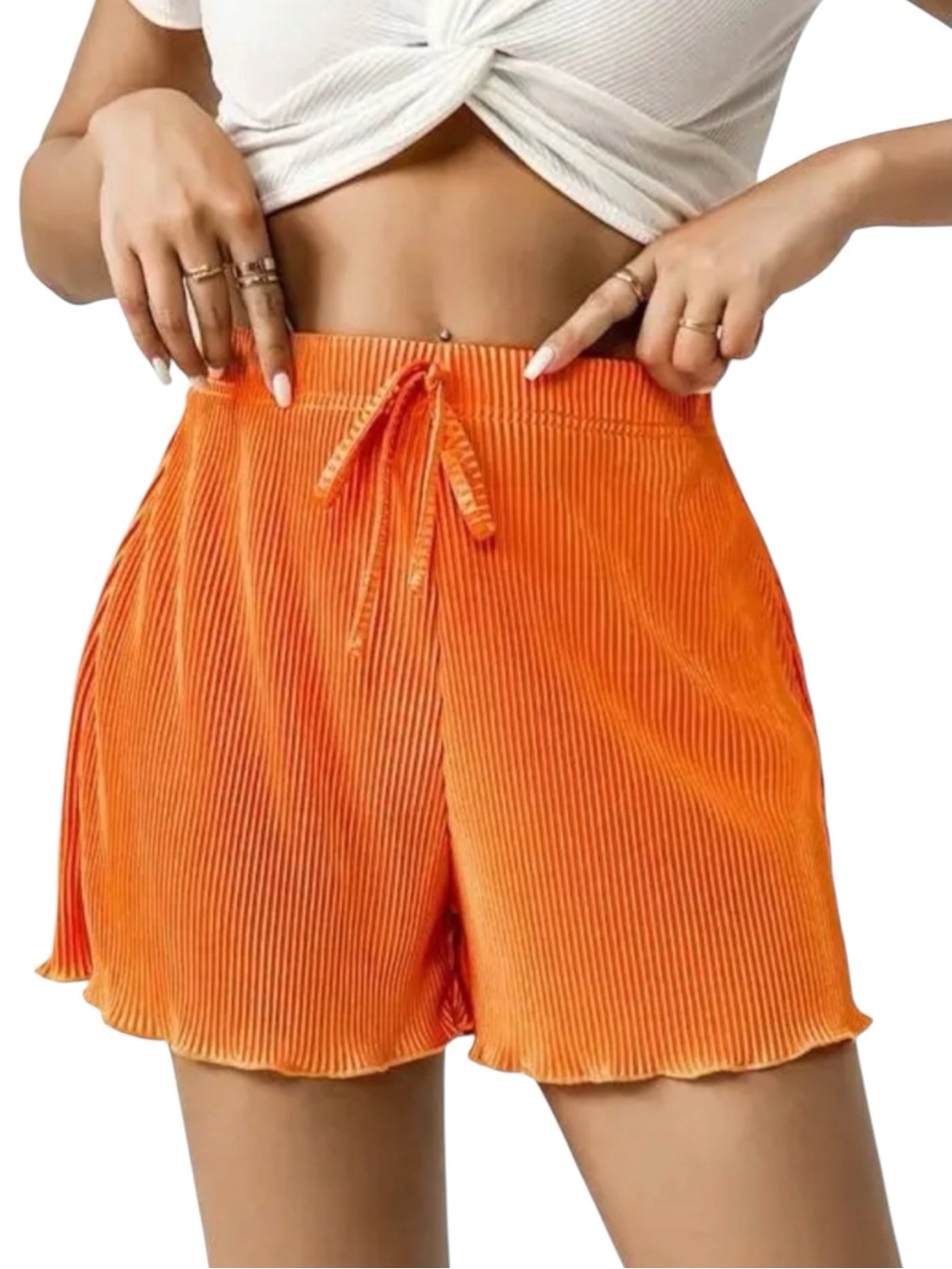 The Frolic Aperol Orange Pleated Tie-Waist Shorts NWOT Size M